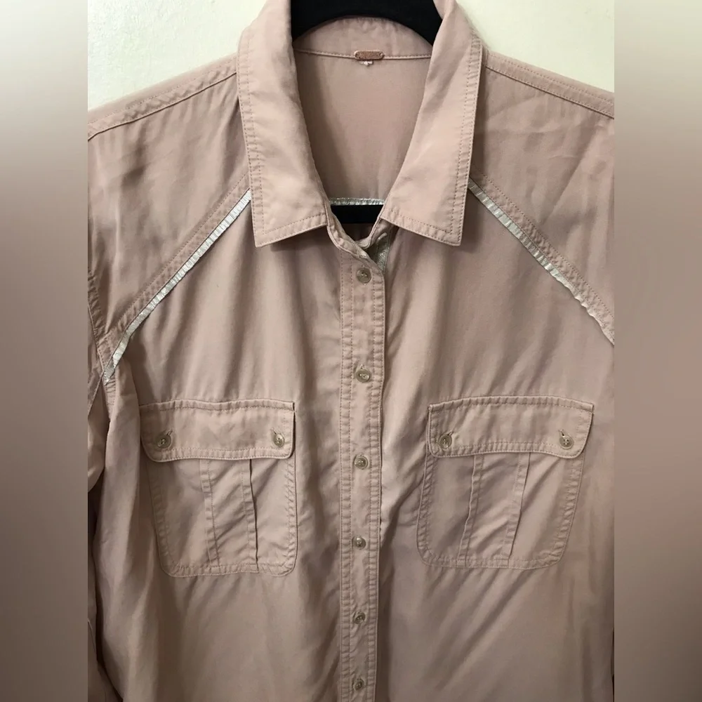 Free People Womens Tencel Soft Lightweight Long Sleeve Button Down Shirt Size S